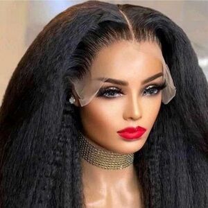22” Kinky Yaki Straight Pre-Plucked Human Hair Lace Front Wig!! NEW